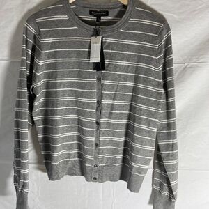 Banana Republic‎ NWT Grey/White Button Front Cardigan Sweater Sz L